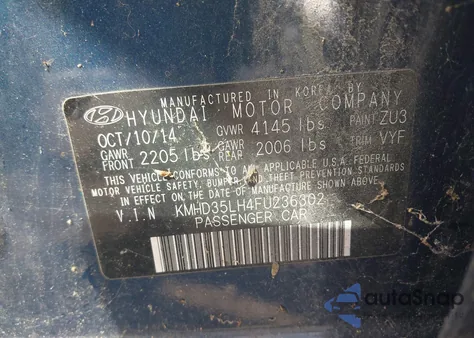 2015 Hyundai Elantra Gt z USA, uszkodzony, nr VIN KMHD35LH4FU236302